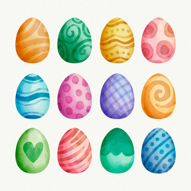 Watercolor easter day egg collection