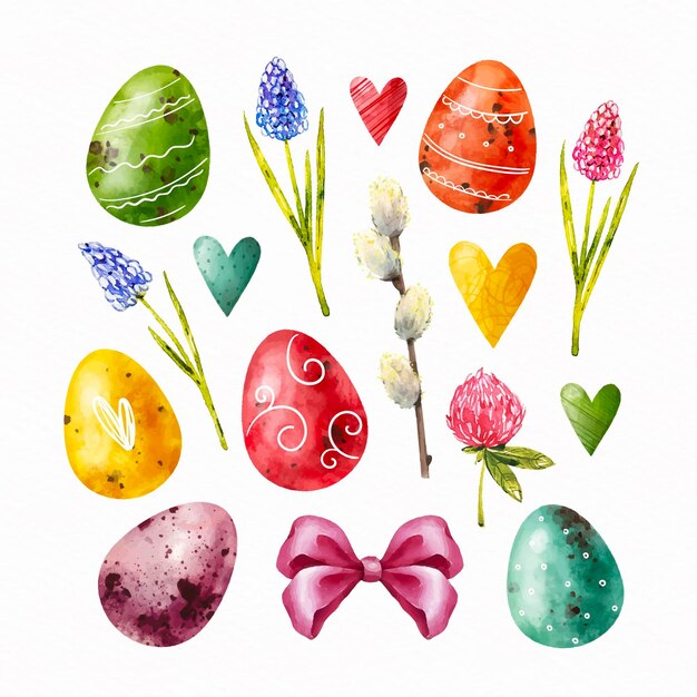 Watercolor easter element collection