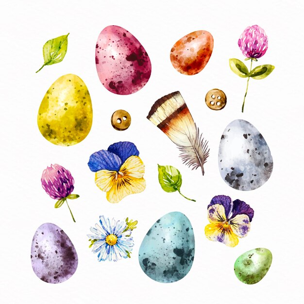 Watercolor easter element collection