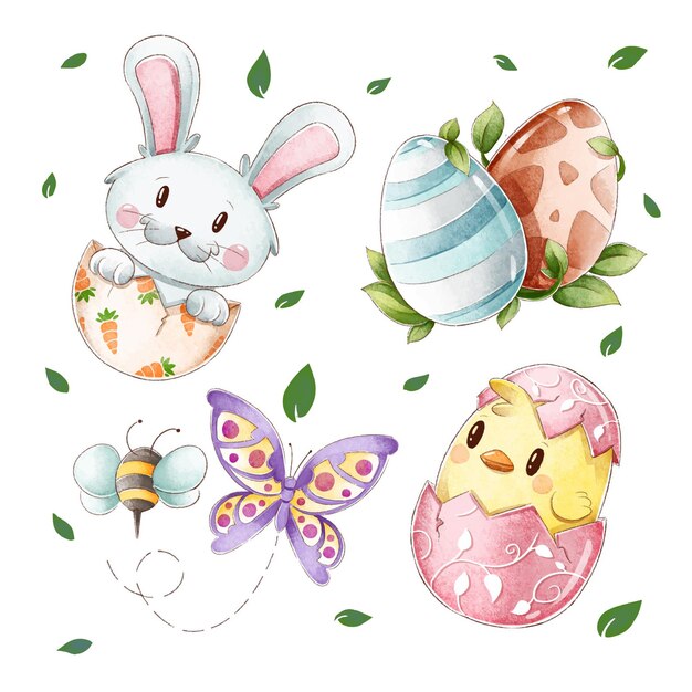 Watercolor easter element collection