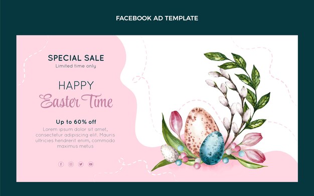 Watercolor easter social media promo template