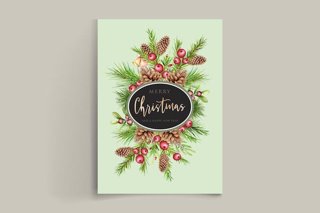 Free vector watercolor elegant christmas wreath with red flower and decorations