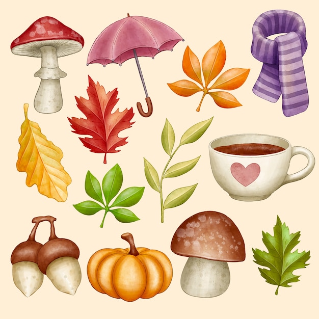 Watercolor elements collection for autumn celebration