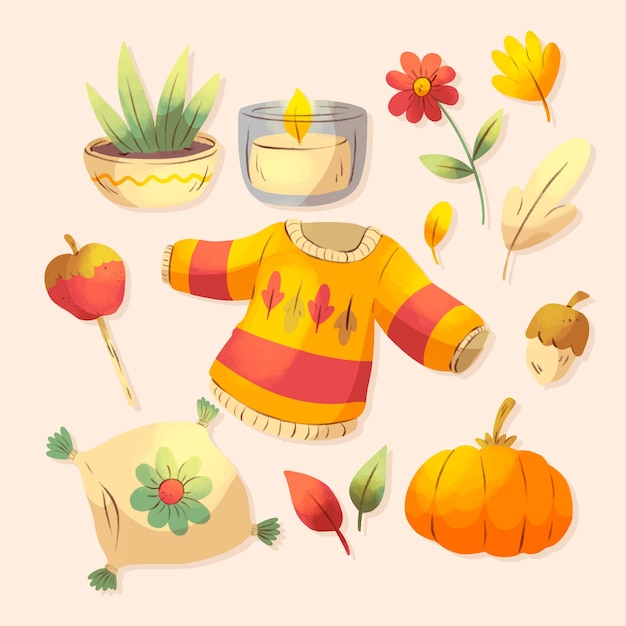 Free vector watercolor elements collection for autumn