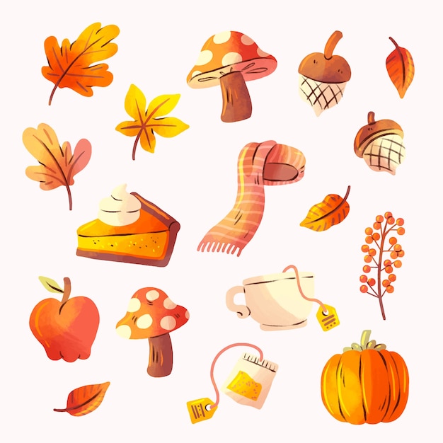 Free Vector watercolor elements collection for fall season celebration