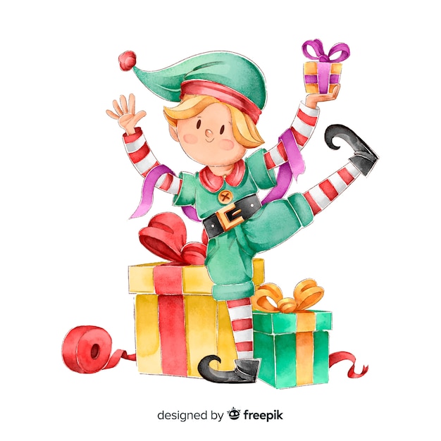 Free Vector watercolor elf christmas characters collection