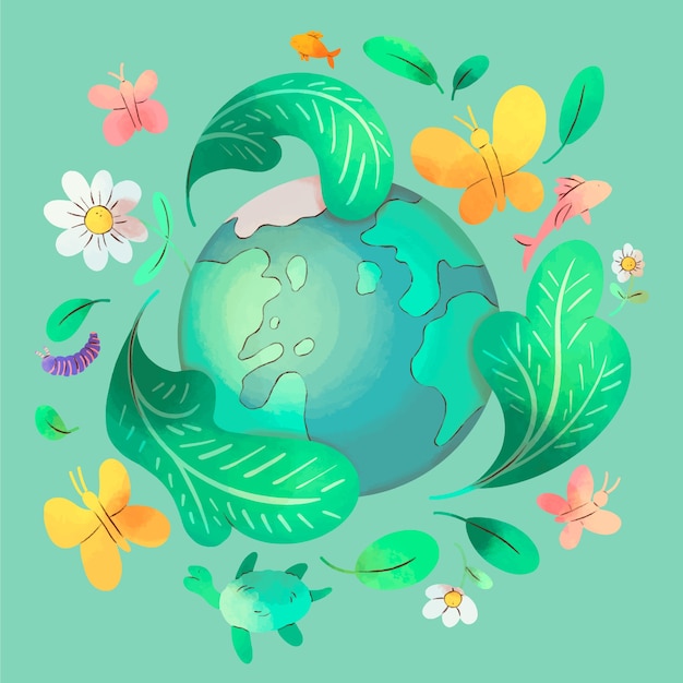 Free Vector watercolor environmental protection illustration