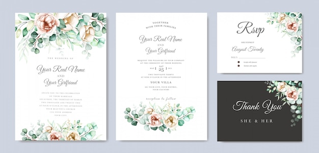 watercolor eucalyptus wedding invitation card set