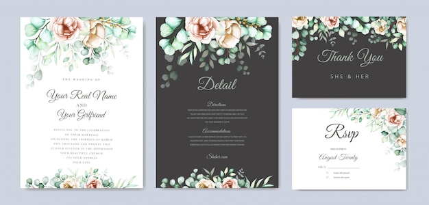 watercolor eucalyptus wedding invitation card set