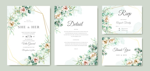 watercolor eucalyptus wedding invitation card set