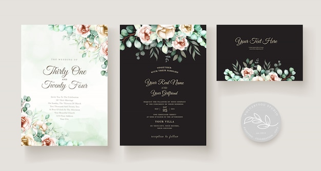 watercolor eucalyptus wedding invitation card set