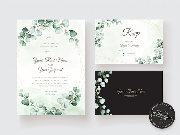 watercolor eucalyptus wedding invitation card set