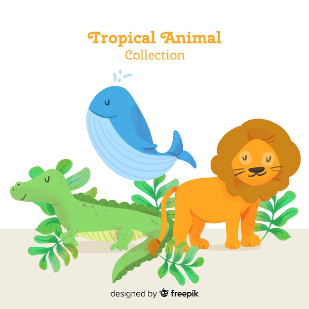 Watercolor exotic tropical animal collection