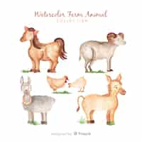 Free vector watercolor farm animal collection