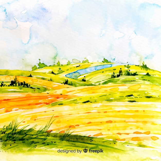 Watercolor farm landscape background