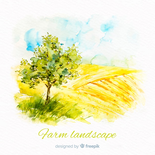 Watercolor farm landscape background