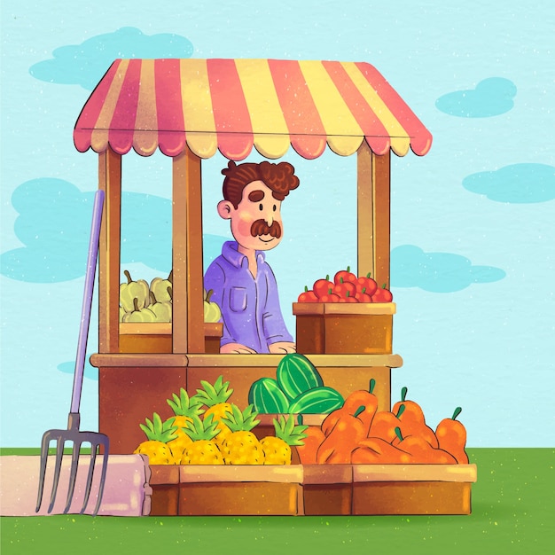 Free Vector watercolor farmers market illustration