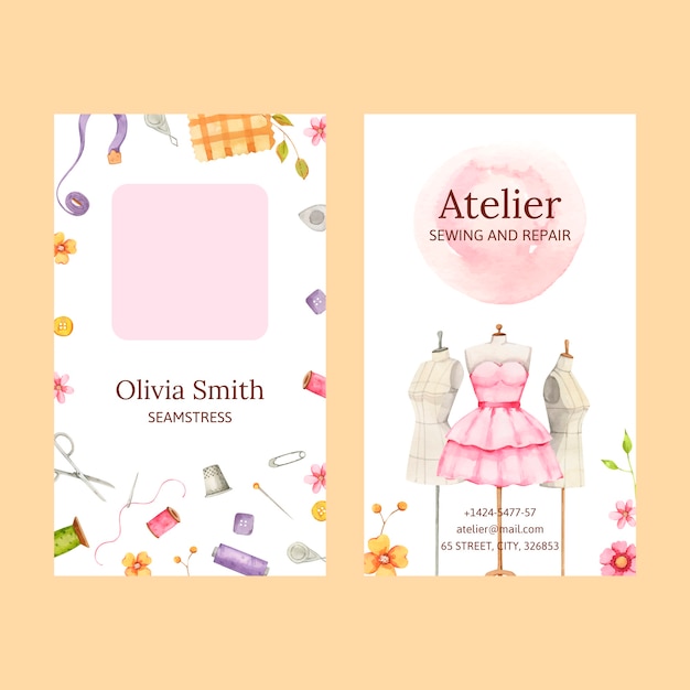 Free Vector watercolor fashion atelier id card template