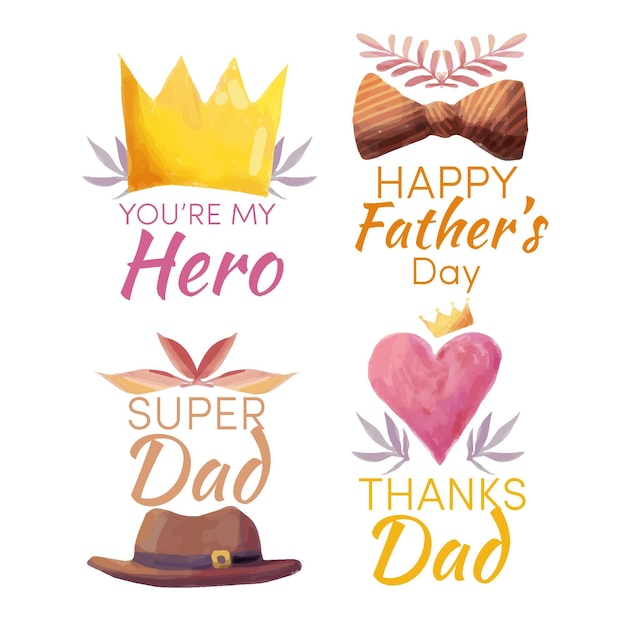 Free vector watercolor father's day badges