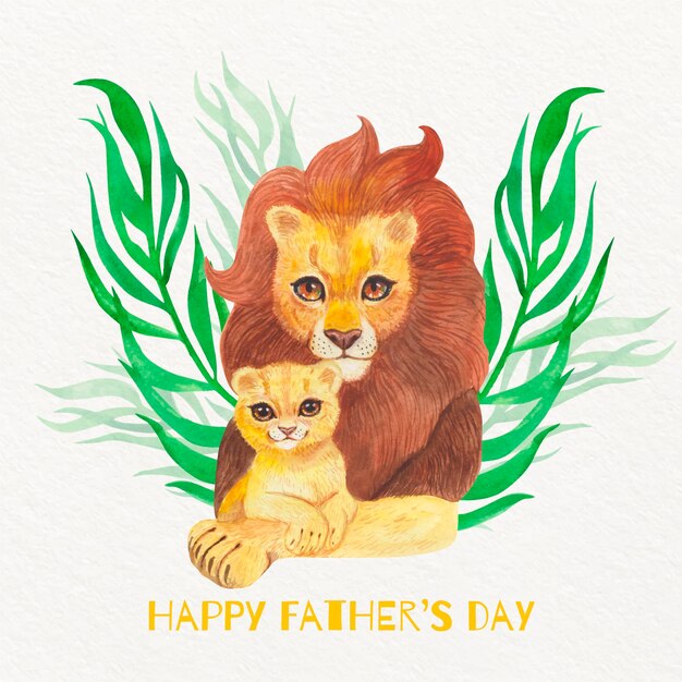 Watercolor father's day illustration with lions