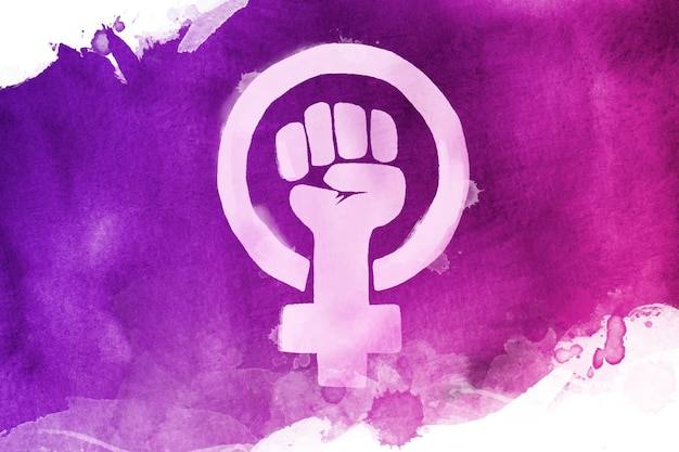 Free vector watercolor feminist flag illustration with fist and female symbol