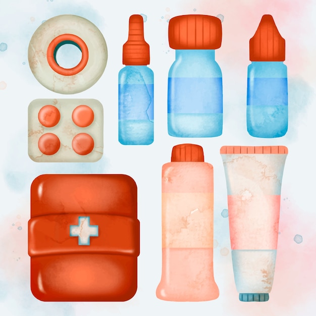 Free Vector watercolor first aid kit collection element