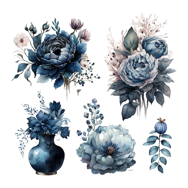 Free Vector watercolor floral arrangement collection generative ai