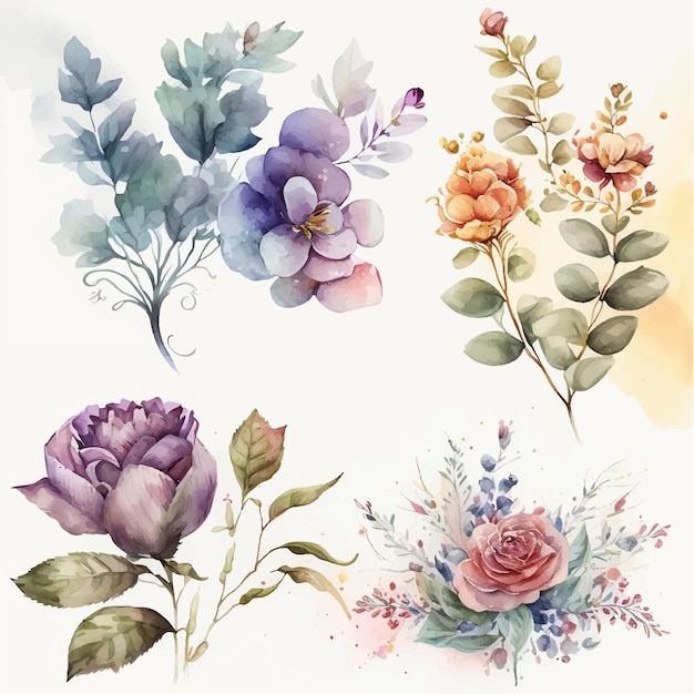 Free Vector watercolor floral arrangement collection generative ai