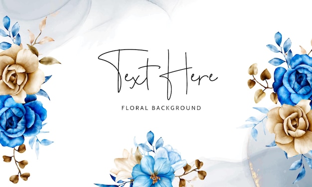 Free Vector watercolor floral background template with blue and brown flower and leaves