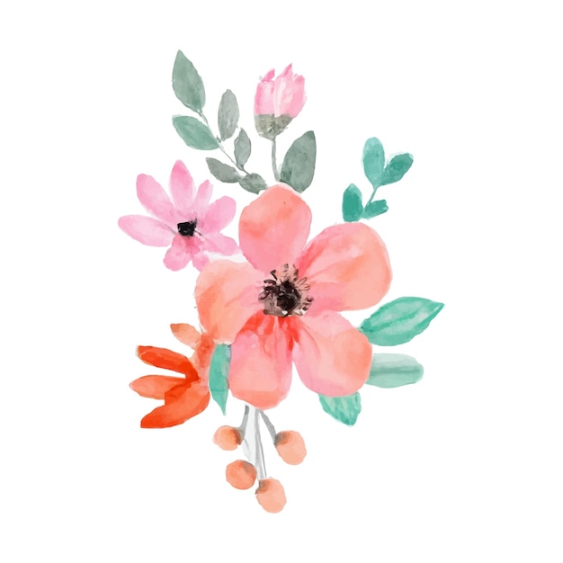 Free Vector watercolor floral frame bouquets of roses and leaf design