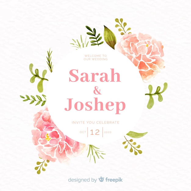 Free Vector watercolor floral frame wedding invitation