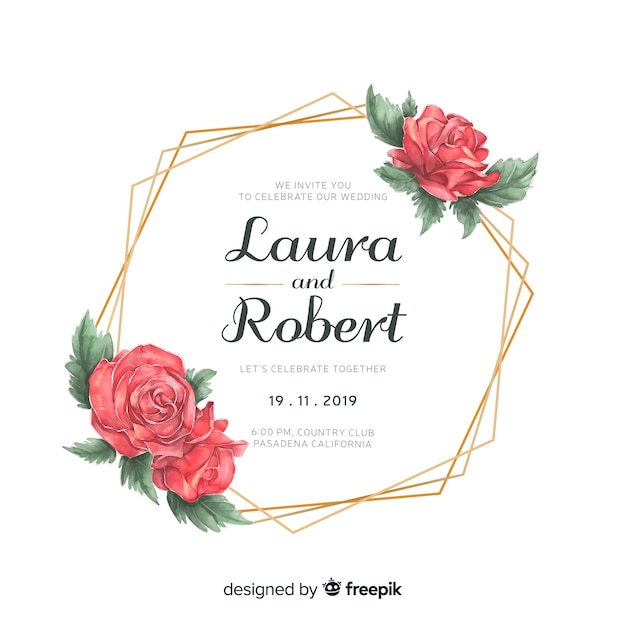 Watercolor floral frame wedding invitation