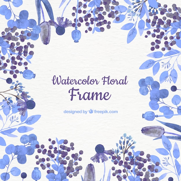 Free Vector watercolor floral frame with blue flowers