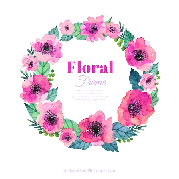 Free Vector watercolor floral frame with circular design