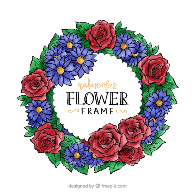 Free Vector watercolor floral frame with circular design