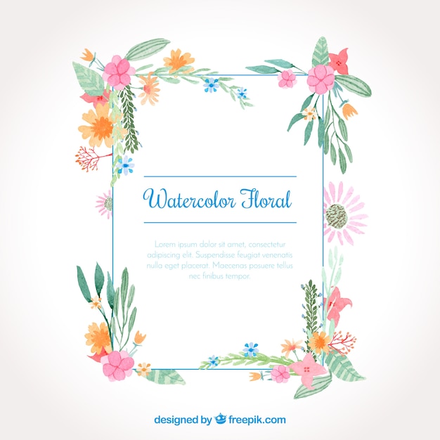 Free Vector watercolor floral frame with colorful style