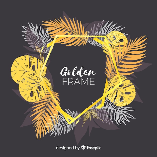 Free Vector watercolor floral frame with golden lines