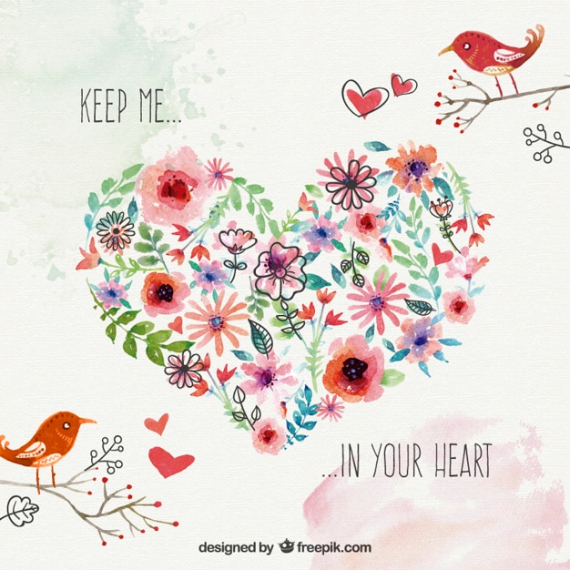 Free Vector watercolor floral heart for valentines day