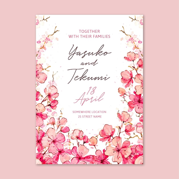 Free vector watercolor floral japanese wedding invitation