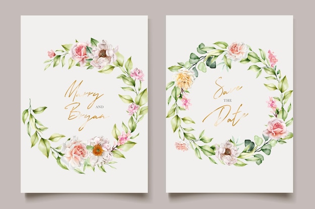 Free Vector watercolor floral peonies and roses invitation card set