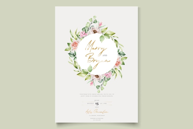 Free Vector watercolor floral peonies and roses invitation card