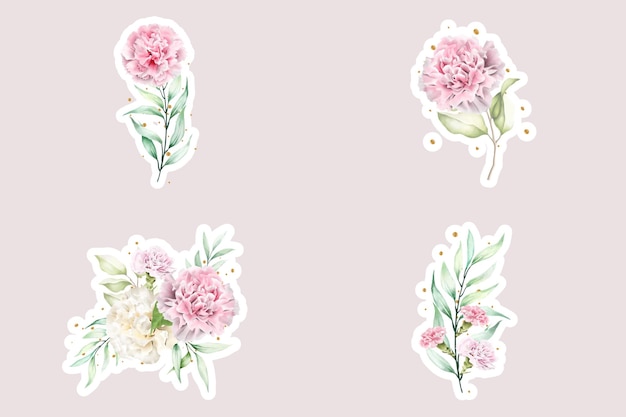 Free Vector watercolor floral peonies sticker illustration