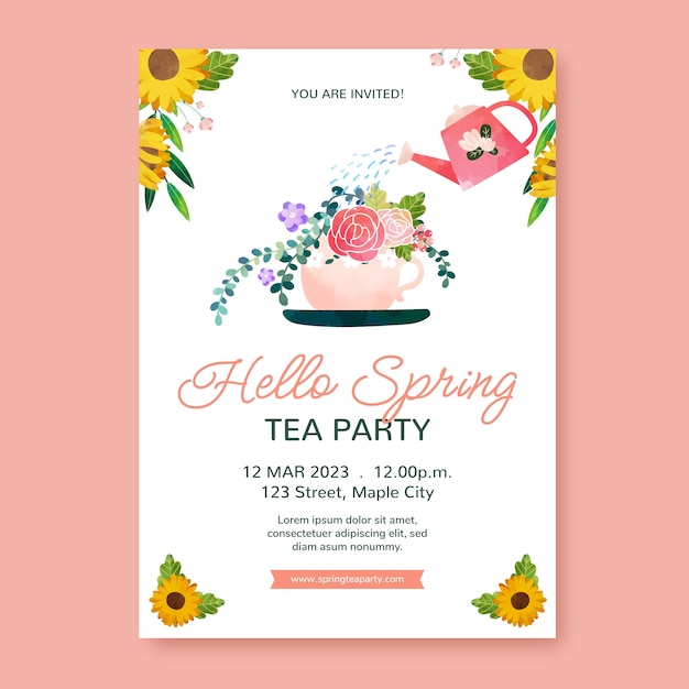 Free Vector watercolor floral spring invitation template