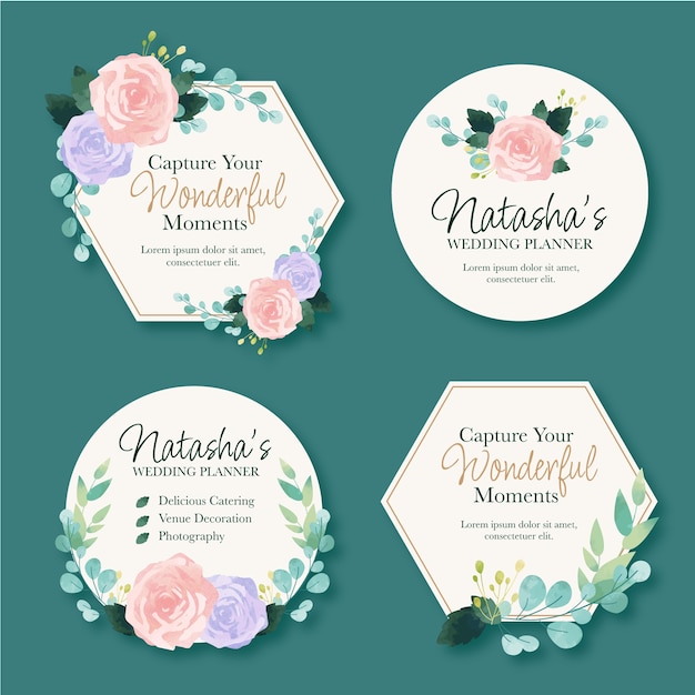 Watercolor floral wedding badges