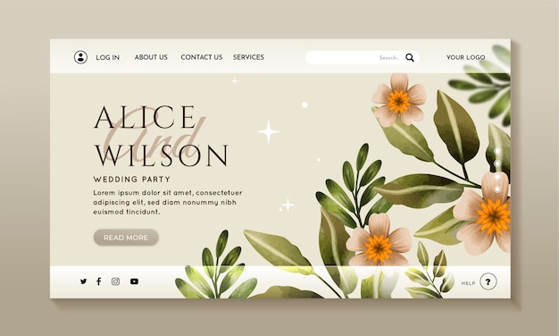 Free Vector watercolor floral wedding celebration landing page