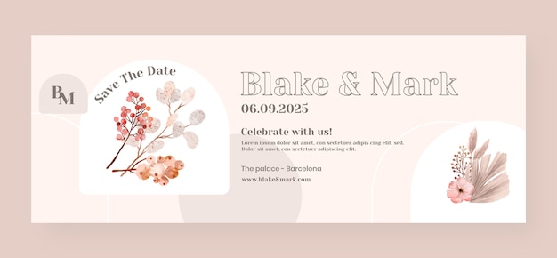 Watercolor floral wedding facebook cover