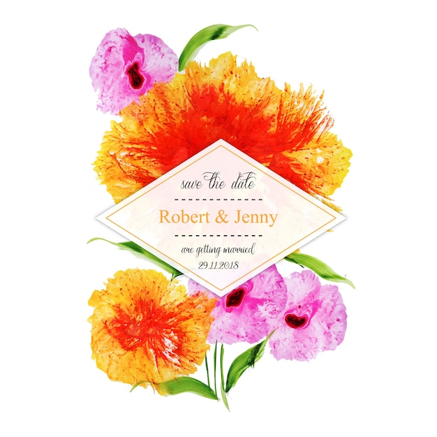 Free Vector watercolor floral wedding frame invitation card