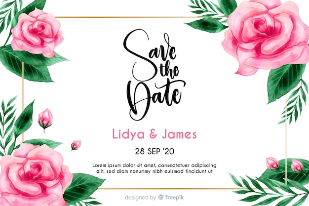 Watercolor floral wedding invitation template