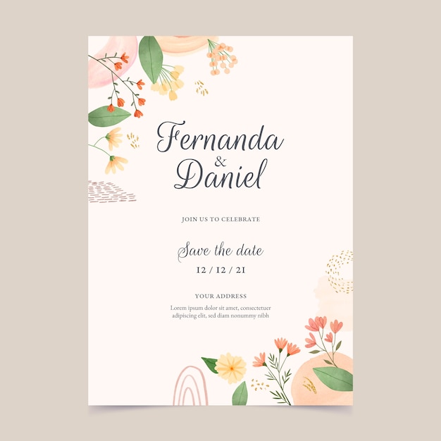 Free vector watercolor floral wedding invitation