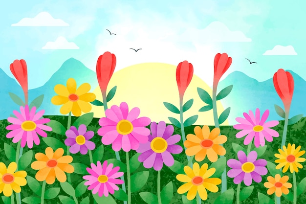 Watercolor flower field background